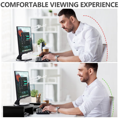 TAVR Dual Monitor Stand Riser Office Desktop Organizer Stand for 2 Monitors, Adjustable Length and Angle 3 Shelf, Extra Long Multifunctional Stand up to 43.3" fit Computer, Laptop, TV, Black