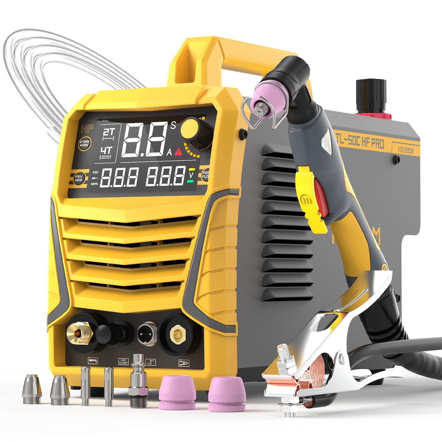 TOOLIOM 50A Non-Touch Pilot ARC Air Plasma Cutter Dual Voltage 110V/220V Metal Cutting Machine with Post/Flow Gas and 2T/4T, 1/2" Clean Cut