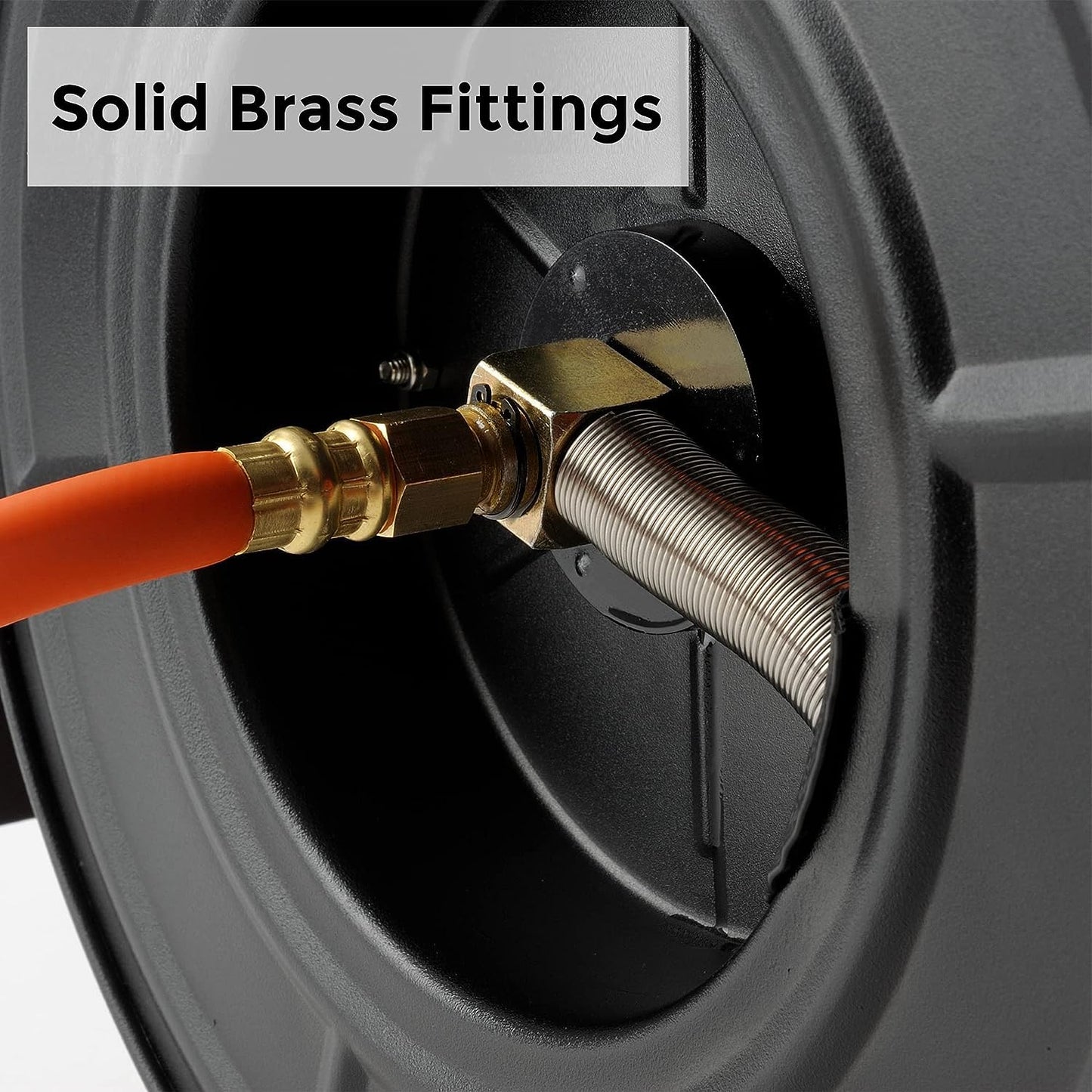 Giraffe Tools TA15BPLUS Retractable Air Hose Reel with Swivel Bracket 3/8" x 50 ft Hybrid Hose, Ceiling/Wall Mounted Heavy Duty Industrial Air Compressor Hose Reel, 300PSI, 50ft