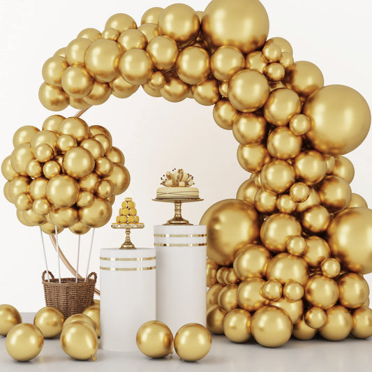 RUBFAC 129pcs Metallic Gold Balloons Different Sizes 18 12 10 5 Inch, Latex Balloon Garland Arch Kit for Party Graduation Wedding Holiday Happy Birthday Decoration