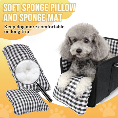 SlowTon Console Dog Car Seat - Portable Dogs Armrest Booster Seat for Small Dog, Anti-Collapse Pet Car Seat with Soft Cushion Safety Belt, Support Pet Up to 11lbs (Black)