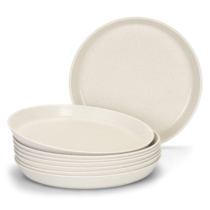 【Non Ceramic】 9 Inch Dinner Plates,BPA-Free Wheat Straw & Plastic Plates,Off White Plate Set Dishwasher and Microwave Safe Plates - Set of 8