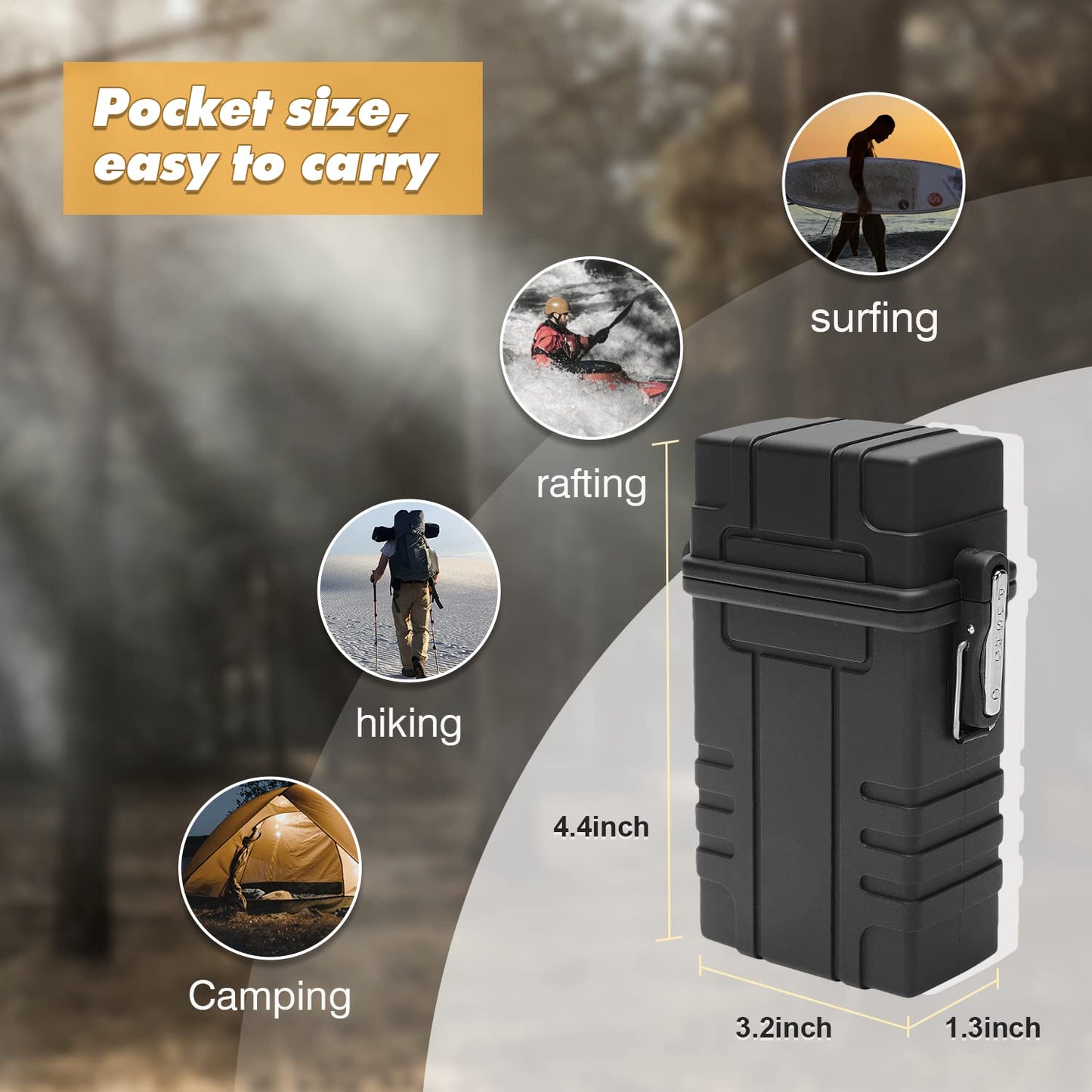 SOMGEM Cigarette Case with USB Rechargeable Electric Lighter for Whole Package Cigarettes 20pcs, Waterproof Cigarette Holder for Outdoor Camping Hiking