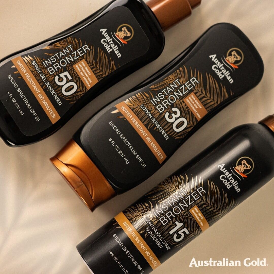 Australian Gold Spray Gel Sunscreen with Instant Bronzer SPF 30, 8 Ounce | Moisturize & Hydrate Skin | Broad Spectrum | Water Resistant | Non-Greasy | Oxybenzone Free | Cruelty Free