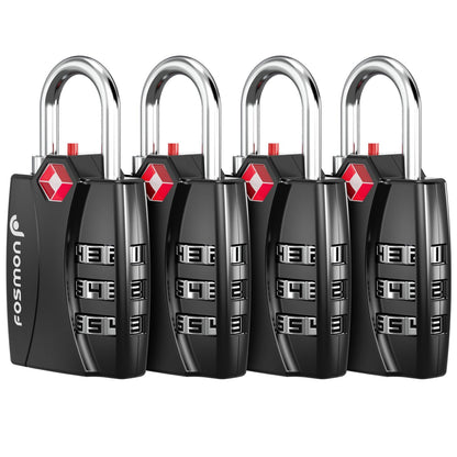 TSA Accepted Luggage Locks, Fosmon Open Alert Indicator 3 Digit Combination Padlock Codes for Travel Bag, Suit Case, Lockers, Gym, Bike Locks or Other (4 Pack)