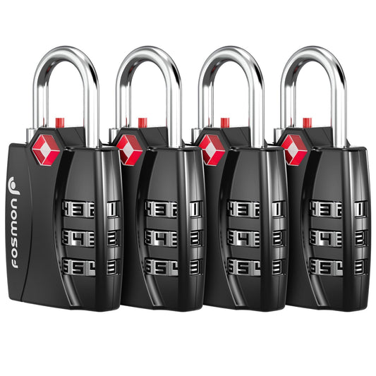 TSA Accepted Luggage Locks, Fosmon Open Alert Indicator 3 Digit Combination Padlock Codes for Travel Bag, Suit Case, Lockers, Gym, Bike Locks or Other (4 Pack)