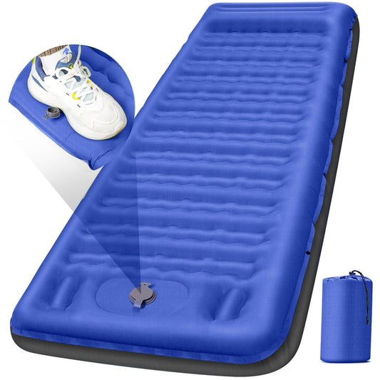 FNARMW Camping Sleeping Pad, Extra Thick 5 Inch Camping Mat with Pillow Built-in Foot Pump Inflatable Sleeping Pads Compact for Camping Backpacking Hiking Traveling Tent（Blue Grey）