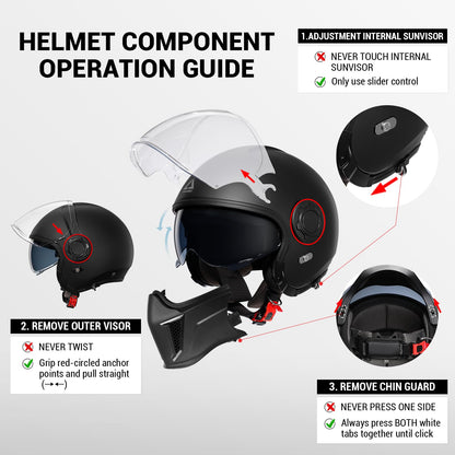 TRIANGLE Full Face Motorcycle Helmets,Off-Road Motocross Helmet for Men & Women,Dual Visor with Internal Tinted Sunshield,Open Face 3/4 Adult Racing Helmet DOT Approved(Black,L)