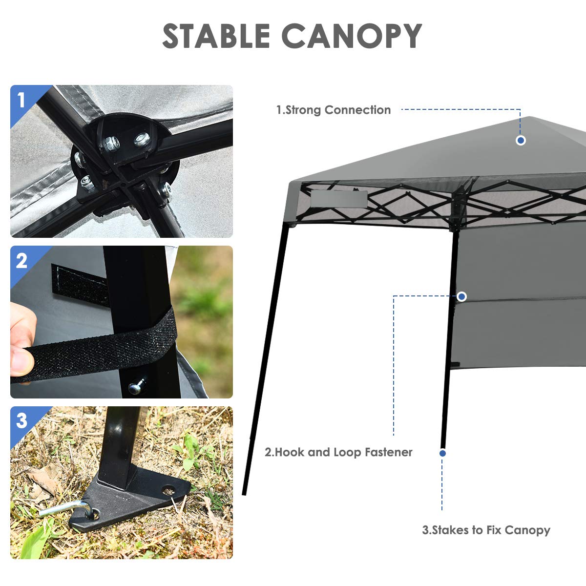 Tangkula 7x7 Ft Pop Up Canopy, Slant Leg Outdoor Tent with Carry Bag & 4 Stakes, Compact Portable for Hiking Camping Fishing & Picnic (7'x7' Base, 6'x6' Top)