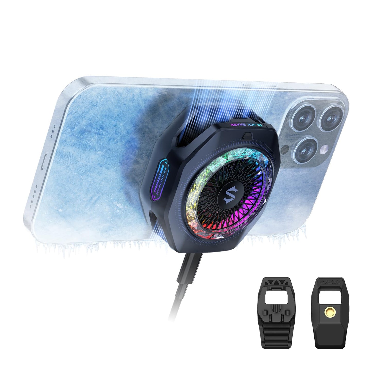 Black Shark Magnetic Phone Cooler 5 Pro - 18 Addressable RGB LEDs, Detachable Grip, APP-Controlled Thermostatic Cooling Fan for iPhone MagSafe/Android/iPad -Gaming/Streaming/Photography
