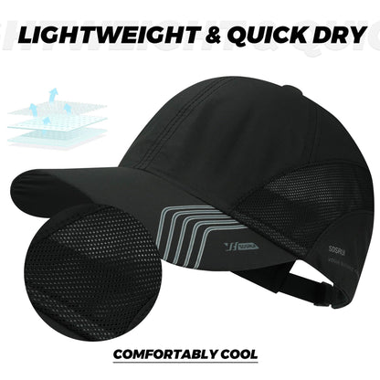 Croogo Quick Drying Sun Hat UPF 50+ Baseball Cap Summer UV Protection Outdoor Cap Men Women Sport Cap Hat, Black, 21.6-24.4 inch
