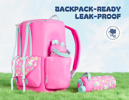 18 oz Kids Water Bottle for School: Leakproof, 2-in-1 Straw Spout Lid, BPA-Free, Easy Carry, Keep Cold 24H, Insulated Stainless Steel Cup for Backpack, Sports, Camping, Trip, Gift, Home (Cute Unicorn)