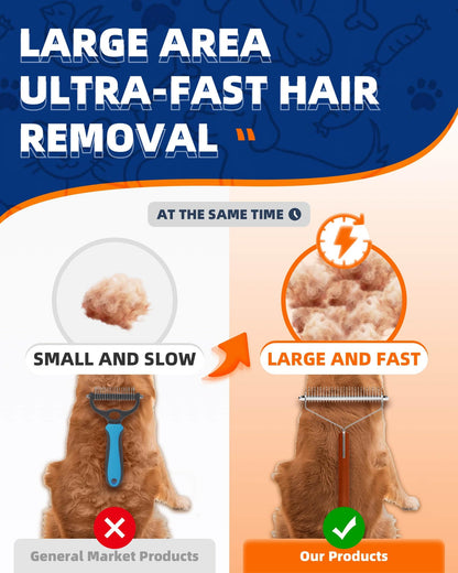 Extra Large 2-Sided Undercoat Rake for Dogs & Cats, Dog Brush for Shedding Remove Mats, Dematting Comb, Safe & Gentle Grooming Brush for German Shepherds Medium to Long-Haired Pets (Walnut Handle)