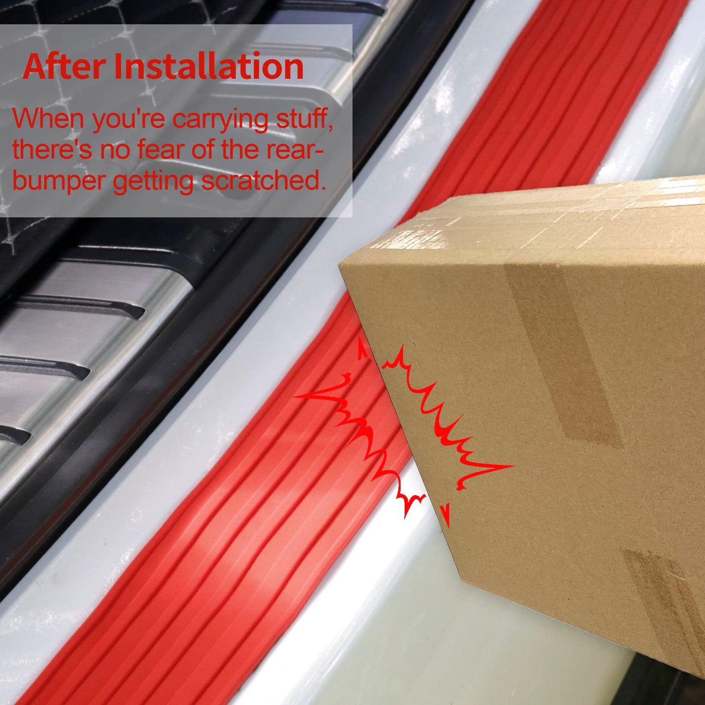 SINGARO Car Rear Bumper Protector, 35.5inch x2.75inch Car/SUV Universal Rubber Anti-Scratch Trunk Exterior Accessories（Red）