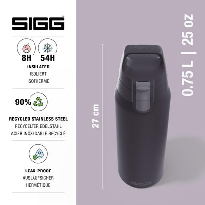 SIGG - Insulated Water Bottle - Shield Therm One Nocturne - Suitable For Carbonated Beverages - Leakproof - Dishwasher Safe - BPA Free - 90% Recycled Stainless Steel - Pink - 25 Oz