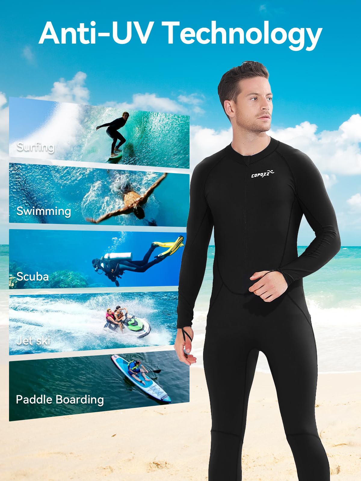 COPOZZ Mens Wetsuit – Full Body UV Protection Wet Suit for Surfing, Diving & Snorkeling
