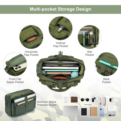 Stypos Tactical Messenger Bag, 14 Inch Tactical Briefcase for Man Military Laptop Bag Messenger Shoulder Bag Flight Bags for Pilots (Green)