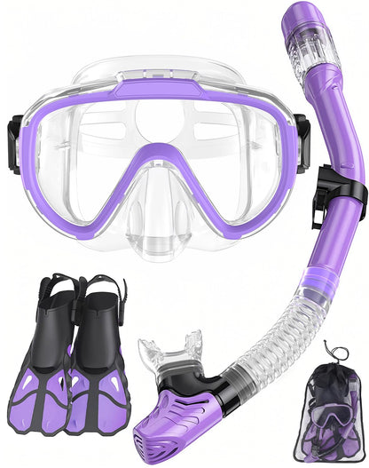 Vengreedo Snorkel Set with Fins for Adults, Snorkeling Gear for Adults Men and Women, Snorkle, Mask Set Adults Dry Top Snorkel Mask Combo Set with Travel Bag for Snorkeling, Diving, Swimming