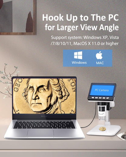 Aopick Coin Microscope - 4.3" LCD Digital Microscope 1000X, 1080P USB Coin Magnifier for Error Coins with 8 Adjustable LED Lights, PC View, Compatible with MacOS Windows