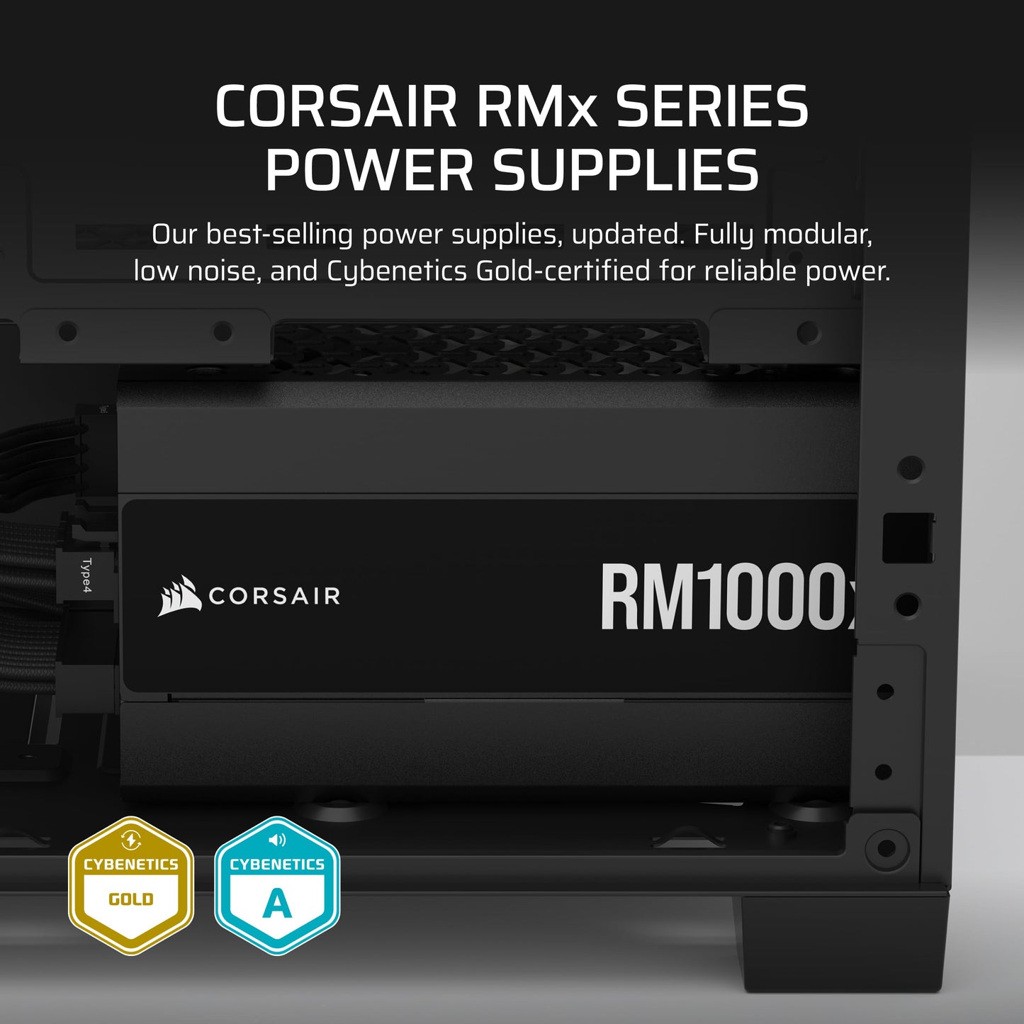 CORSAIR RM1000x Fully Modular Low-Noise ATX Power Supply – ATX 3.1 Compliant – PCIe 5.1 Support – Cybenetics Gold Efficiency – Native 12V-2x6 Connector – Black