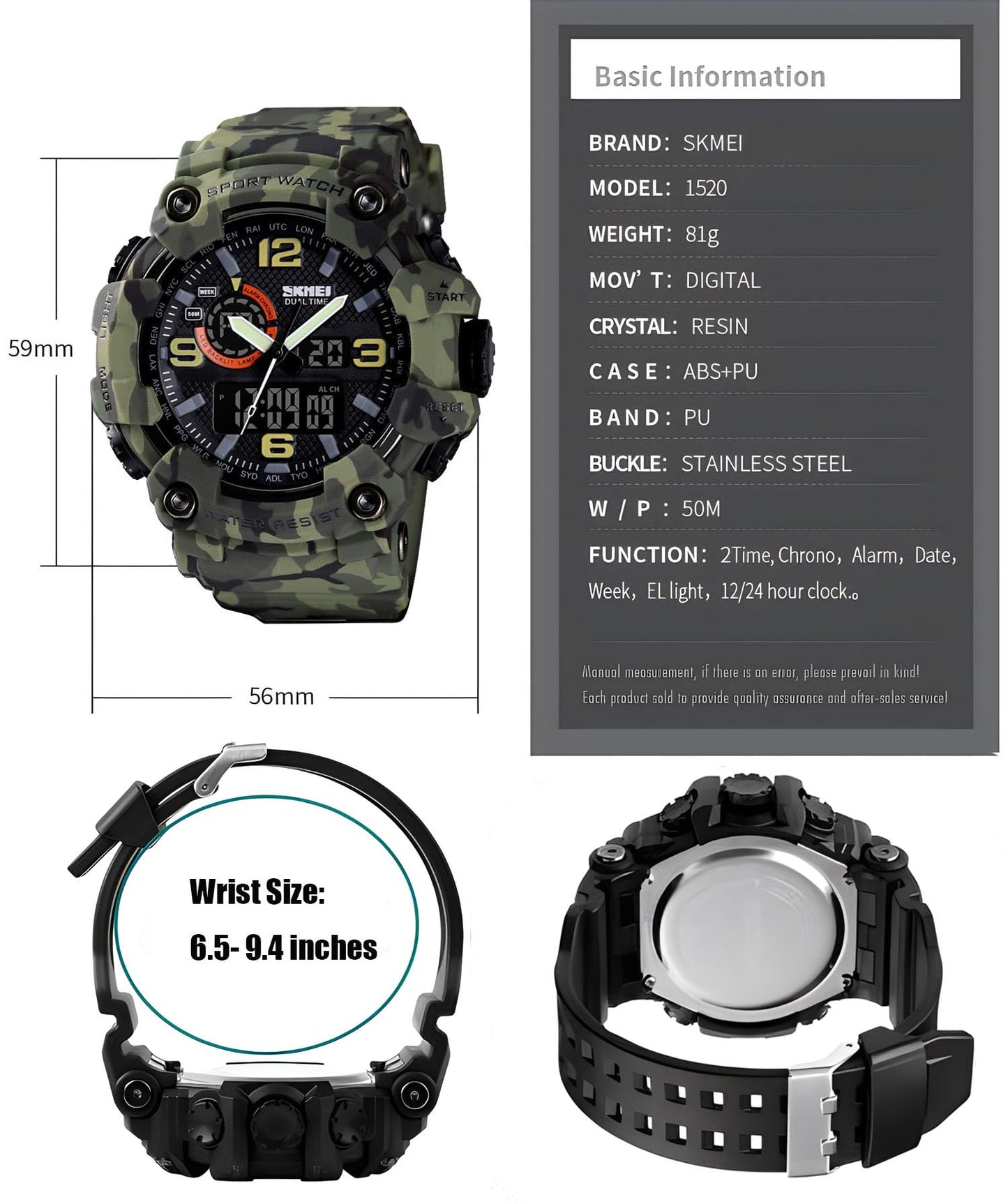 Gosasa Men's Large Face Outdoor Sports Watches Military S-Shock Watch Waterproof, Backlight, Alarm, Stopwatch Features - Rugged Wristwatch for Training, Hiking, and Adventure