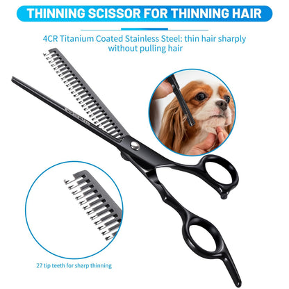 Dog Grooming Kit, 5-in-1 Titanium-plated Stainless Steel Dog Grooming Scissors, Dog Scissors for Grooming with Safety Round Tip, Dog Shears for Grooming & Cats, Sharp & Durable Cat Grooming Kit