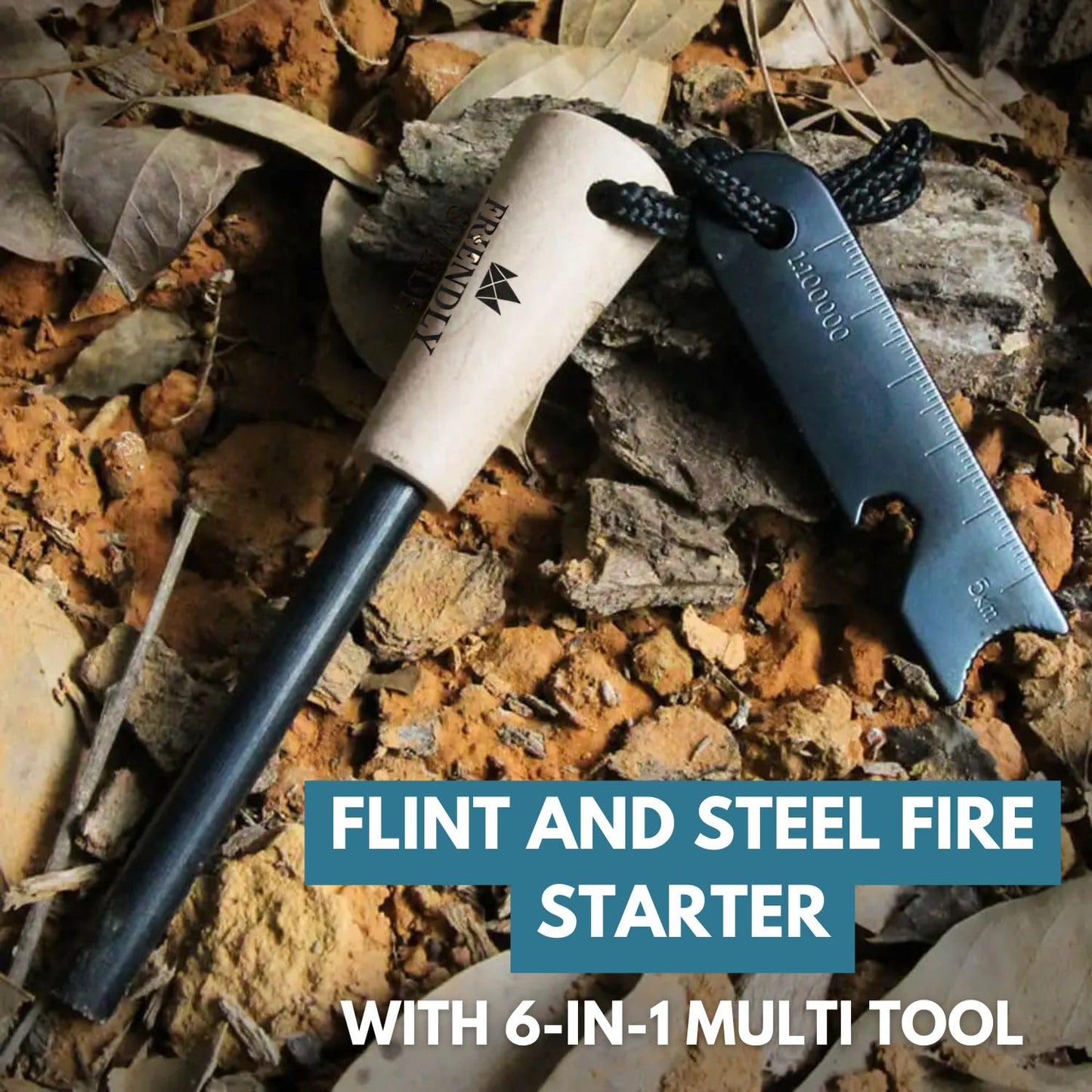 The Friendly Swede Ferro Rod Fire Starter Tool — Flint and Steel Fire Starter Survival Tool with Wooden Handle; Weatherproof Firestarter for Camping, Hiking & BBQs; Compact with Optimal Grip