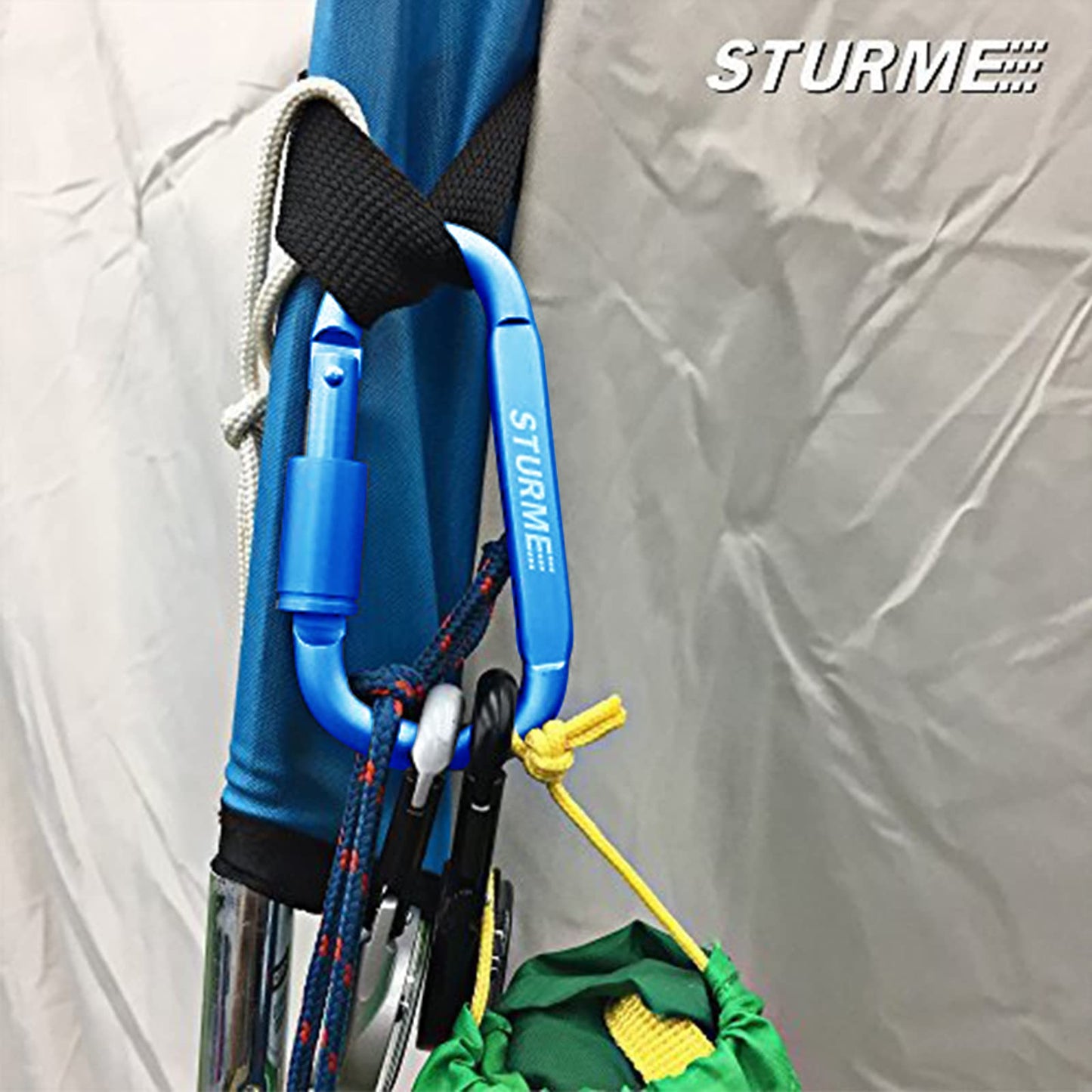 STURME Carabiner Clip Aluminum D-Ring Locking Durable Strong and Light Large Carabiners Clip Set for Outdoor Camping Screw Gate Lock Hooks Spring Link Improved Design Pack (9 Pack)