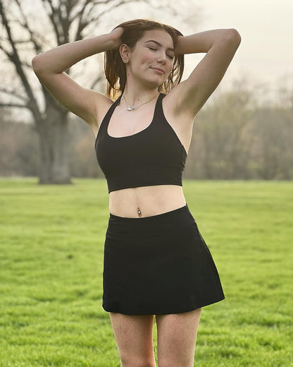 Stelle Women Tennis Golf Skirts High Waisted with Inner Shorts for Athletic Workout Sports Skorts Running Pickleball (BK, XS) Black