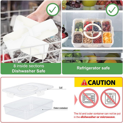 shopwithgreen 2Pcs Divided Serving Tray with Lid and Handle, Portable Snackle Box Snack Containers for Charcuterie, Party, Veggies, Snack, Fruit, Nuts, Candy, Chip, Entertaining, Picnic