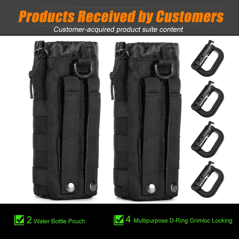 Upgraded Tactical Drawstring Molle Water Bottle Holder Tactical Pouches (NEW-2P Water Pouch)