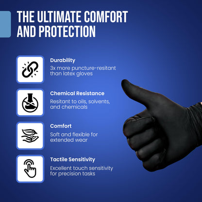CLEAN SPACE PROJECT Black Nitrile Gloves Disposable, Box of 100-5.5 Mil, Non Latex & Powder Free - For Cooking Prep, Cleaning, Mechanic Work, Tattoo, Barber & More - Food & Industrial Use (Large)