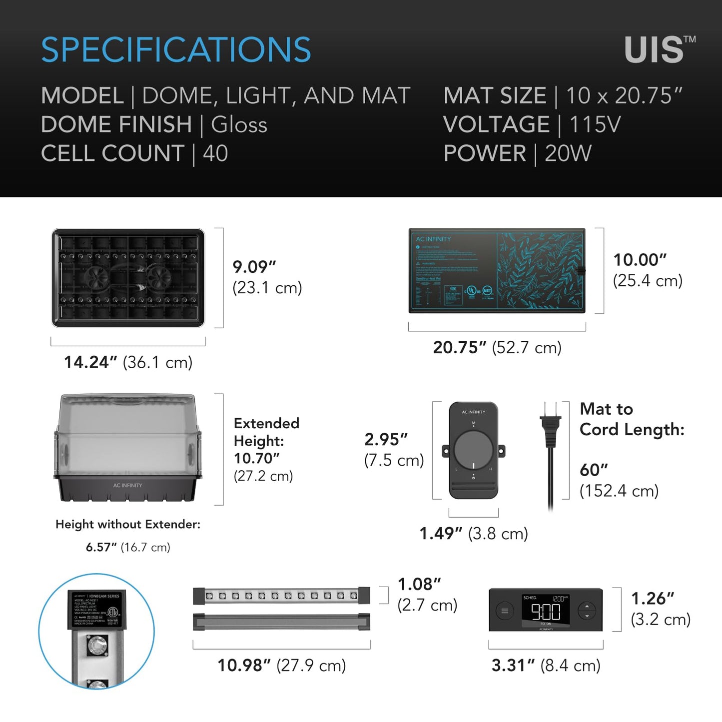 AC Infinity Heavy-Duty Humidity Dome 5x8 Germination Kit with Waterproof Seedling Mat, Full Spectrum LED Grow Light Bars, Samsung LM301H EVO Diodes, Vented Extension Panels, for Seed Starting