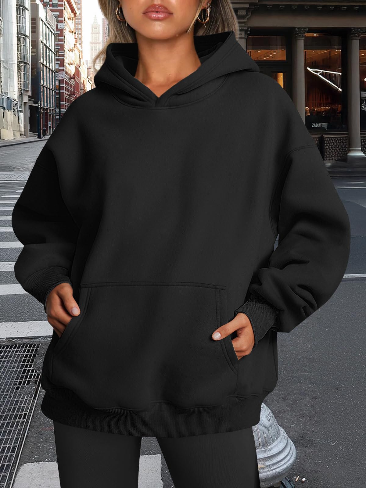 Trendy Queen Womens Oversized Hoodies Fleece Sweatshirts Fall Fashion 2025 Pullover Sweaters Winter Clothes Black M