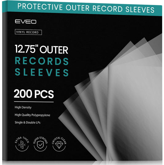 EVEO 200 Vinyl Record Sleeves Outer – Crystal Clear Outer Vinyl Sleeves LP Album Covers 12.75"x12.75" | Perfect Fit Protective 3 Mil Protection for Single & Double LPs - Archival Quality