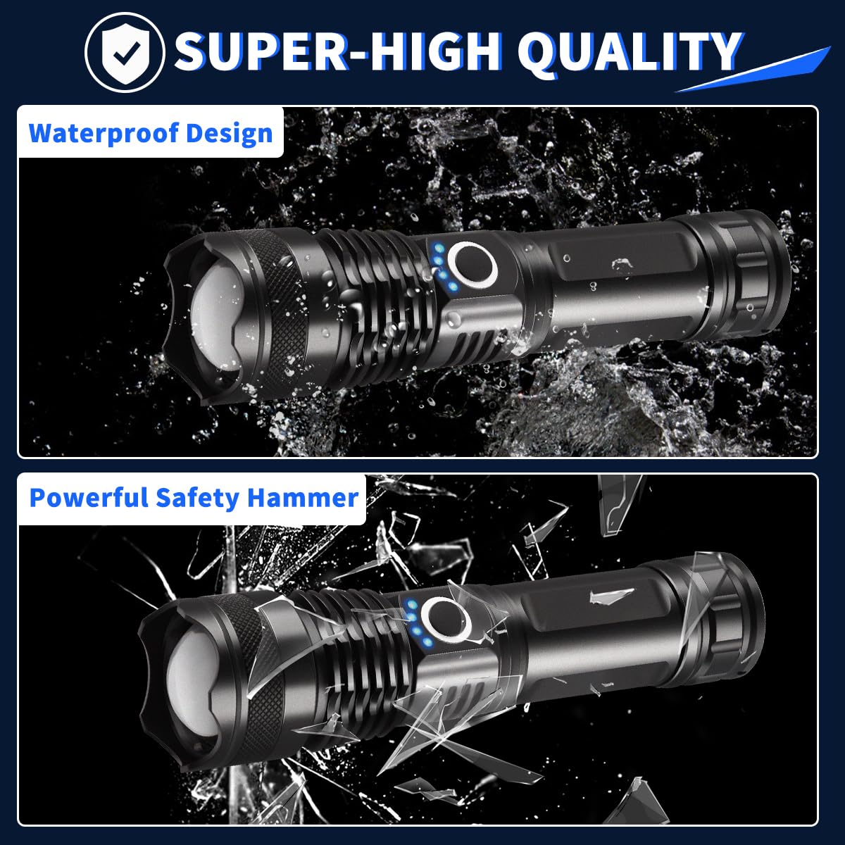 UUYEE 3Pack Rechargeable Flashlights High Lumens, Super Bright Flashlight, 5Modes LED Flashlight Rechargeable, Adjustable Tactical Flashlights High Powered, Flash Lights for Emergency Camping Home