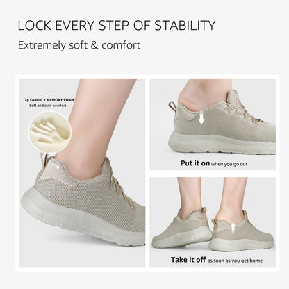 STQ Tennis Shoes for Women Athletic Cushioning Memory Foam Walking Shoes Slip on Mesh Sneakers Light Taupe US 8