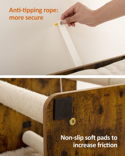 FourFurPets 43.8in 3-Tier Modern Cat Tree Tower Condo, Cat Scratch Posts for Indoor Cats, Big Plate, Two 19.7in Full Sisal Scratching Posts, Rustic Brown