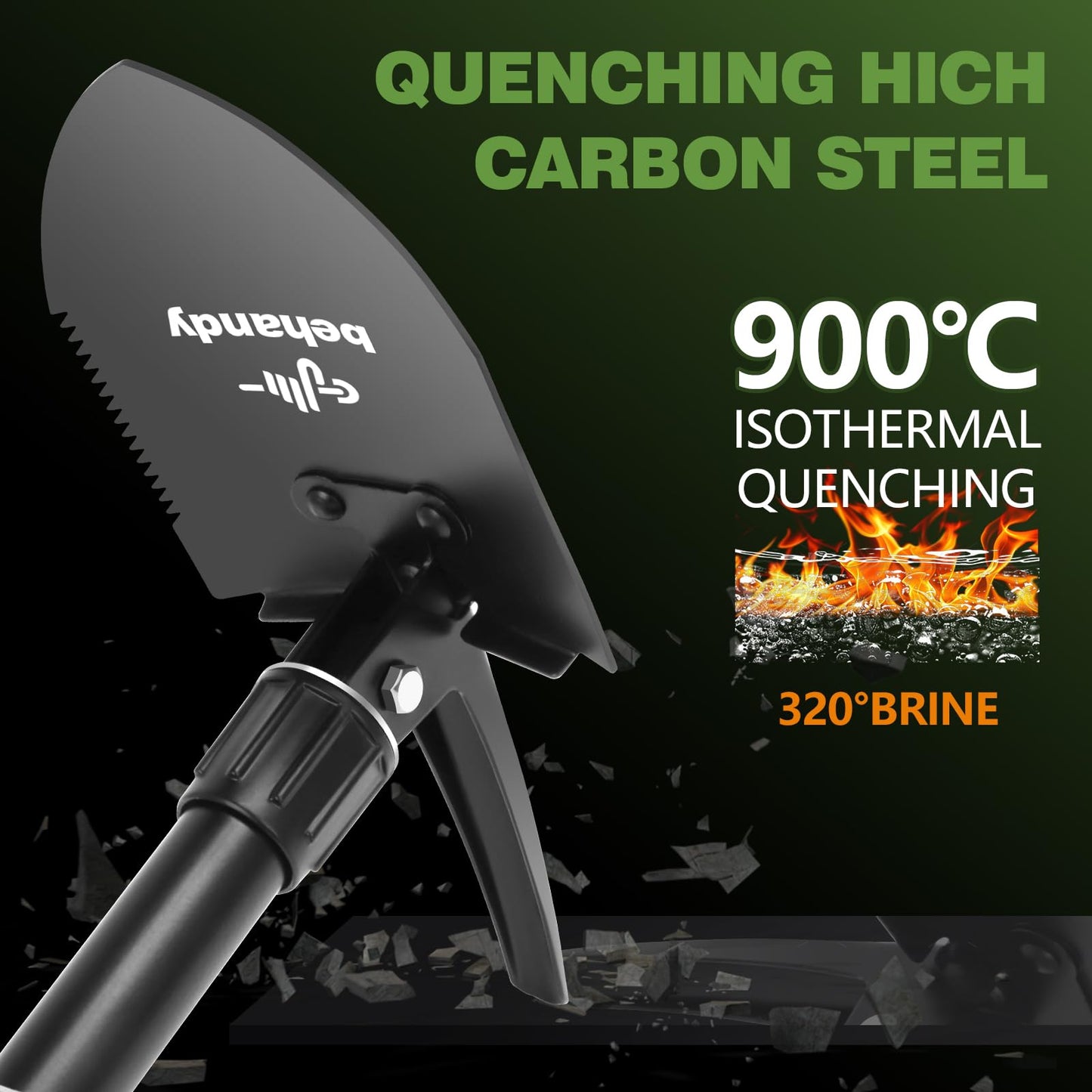 BEHANDY 18.5" Folding Shovel, Collapsible Shovel for Car Snow, Camping Shovel and Pickax, Military Entrenching Tool for Gardening, Camping, Sand, Off Road, Portable Car Emergency kit