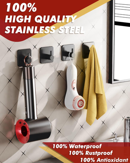 Adhesive Hooks Heavy Duty 30lb(Max) Wall Hooks, 5 Pack Self Adhesive Damage Free Towel Rack, Stainless Steel for Coat Robe, Waterproof Oilproof Rustproof for Bathroom Shower Kitchen Office