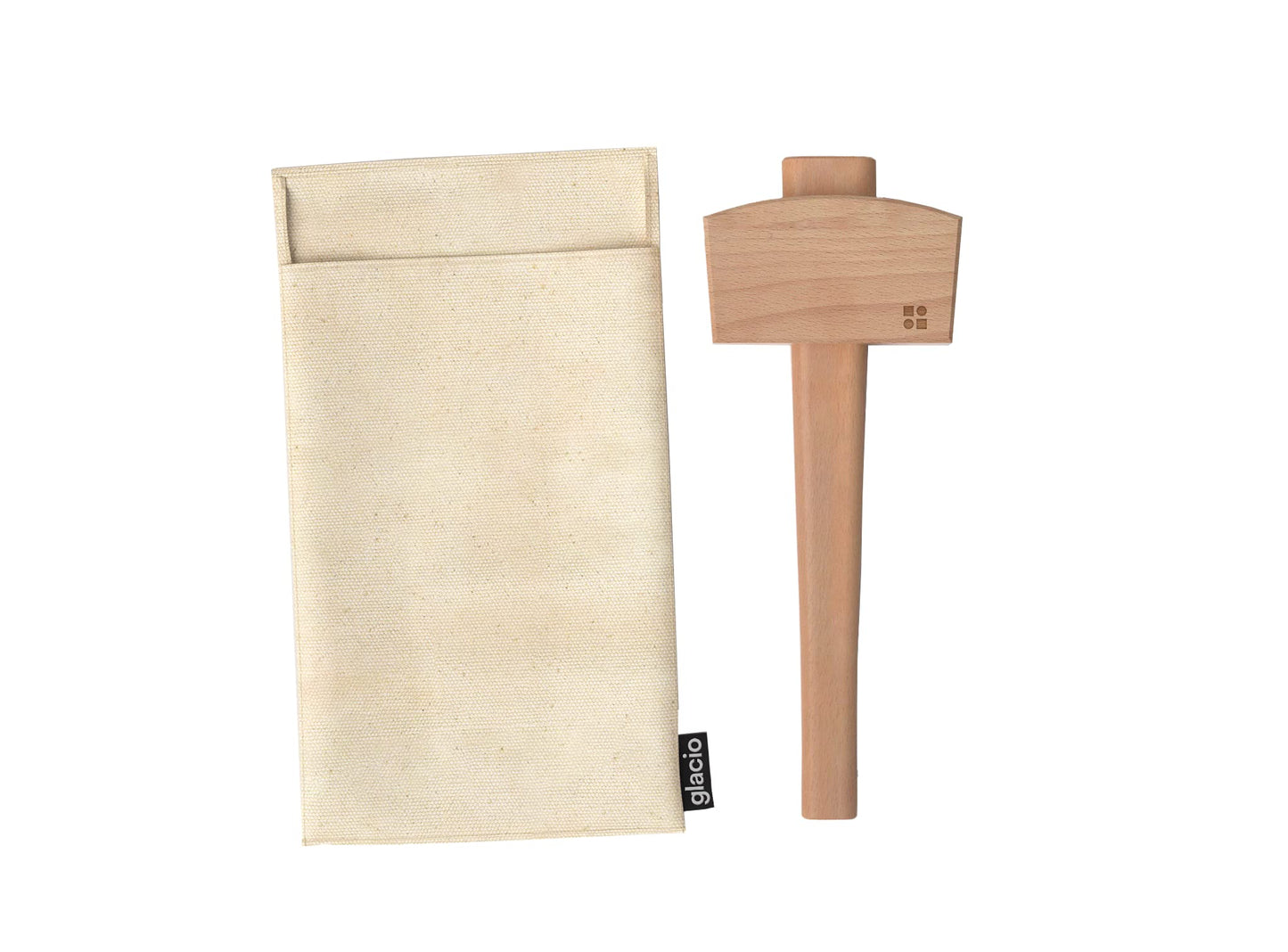 glacio Ice Mallet and Lewis Bag Set – Wooden Hammer & Heavy Duty Canvas Bag for Crushed Ice | Reusable Bar Tool for Whiskey Cocktails Mojitos Home Bartending Essentials