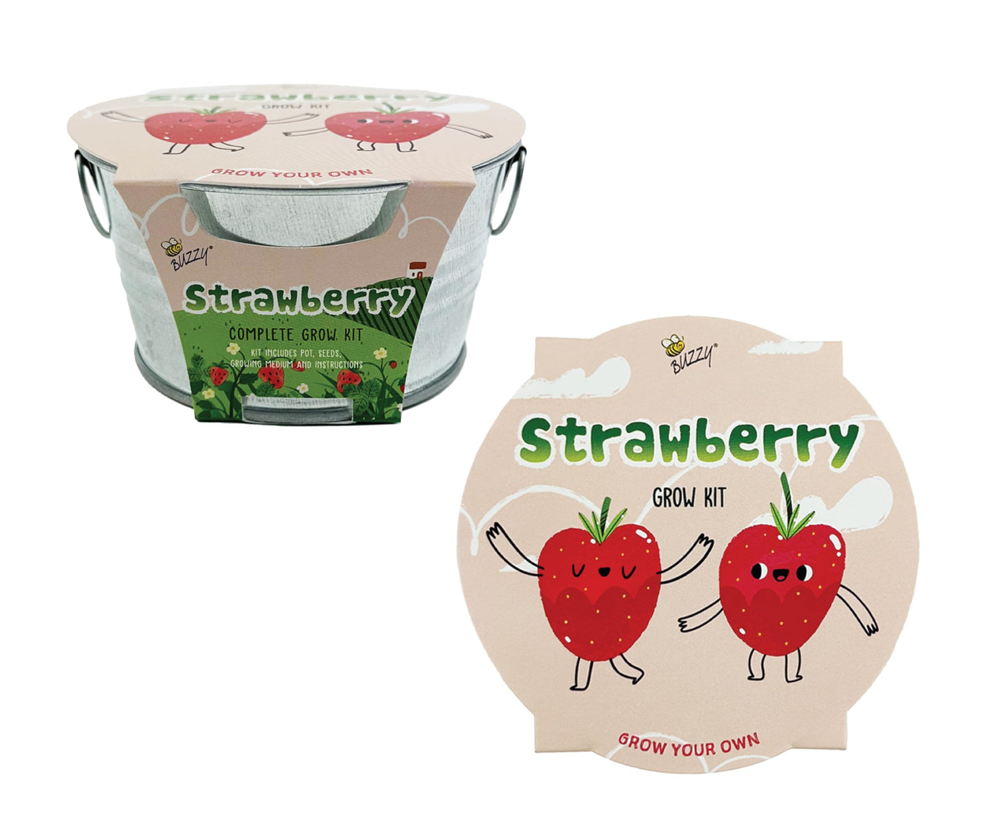 Buzzy Seeds Kids Mini Basin Seed Grow Kit, Strawberry, Kids Collection | Flower Starter Kit for Kids & Adults | Guaranteed to Grow | Best Indoor Grow Your Own Plant Gardening Gift