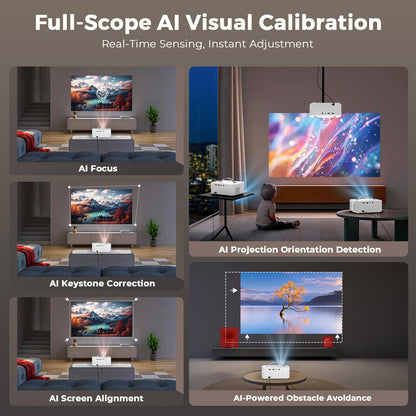 [AI Movin 2.0 System/1200 ANSI/Auto Focus] Projector with WiFi and Bluetooth, Outdoor-Projector 30W DoIby Audio APPS Built-in, Lisowod 1080P Smart Portable 4K Proyector with HDR10+ 2025 Upgraded