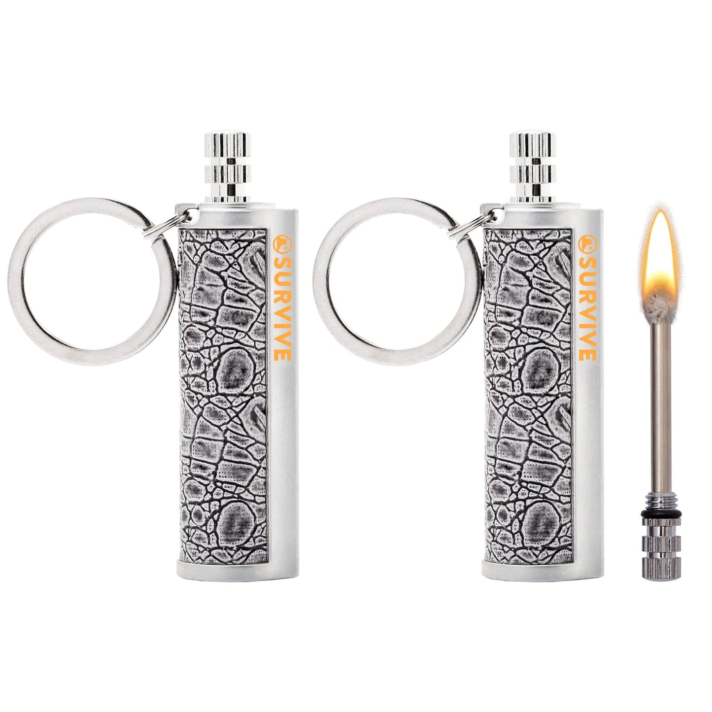 SURVIVE Permanent Match Metal, 2 Pack, Reusable Survival Fire Starter Striker Lighter, Emergency Waterproof Keychain Strike Anywhere Stick Kit