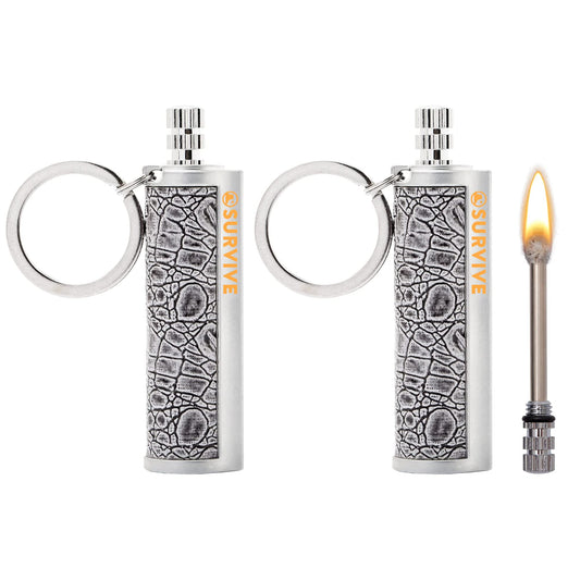 SURVIVE Permanent Match Metal, 2 Pack, Reusable Survival Fire Starter Striker Lighter, Emergency Waterproof Keychain Strike Anywhere Stick Kit