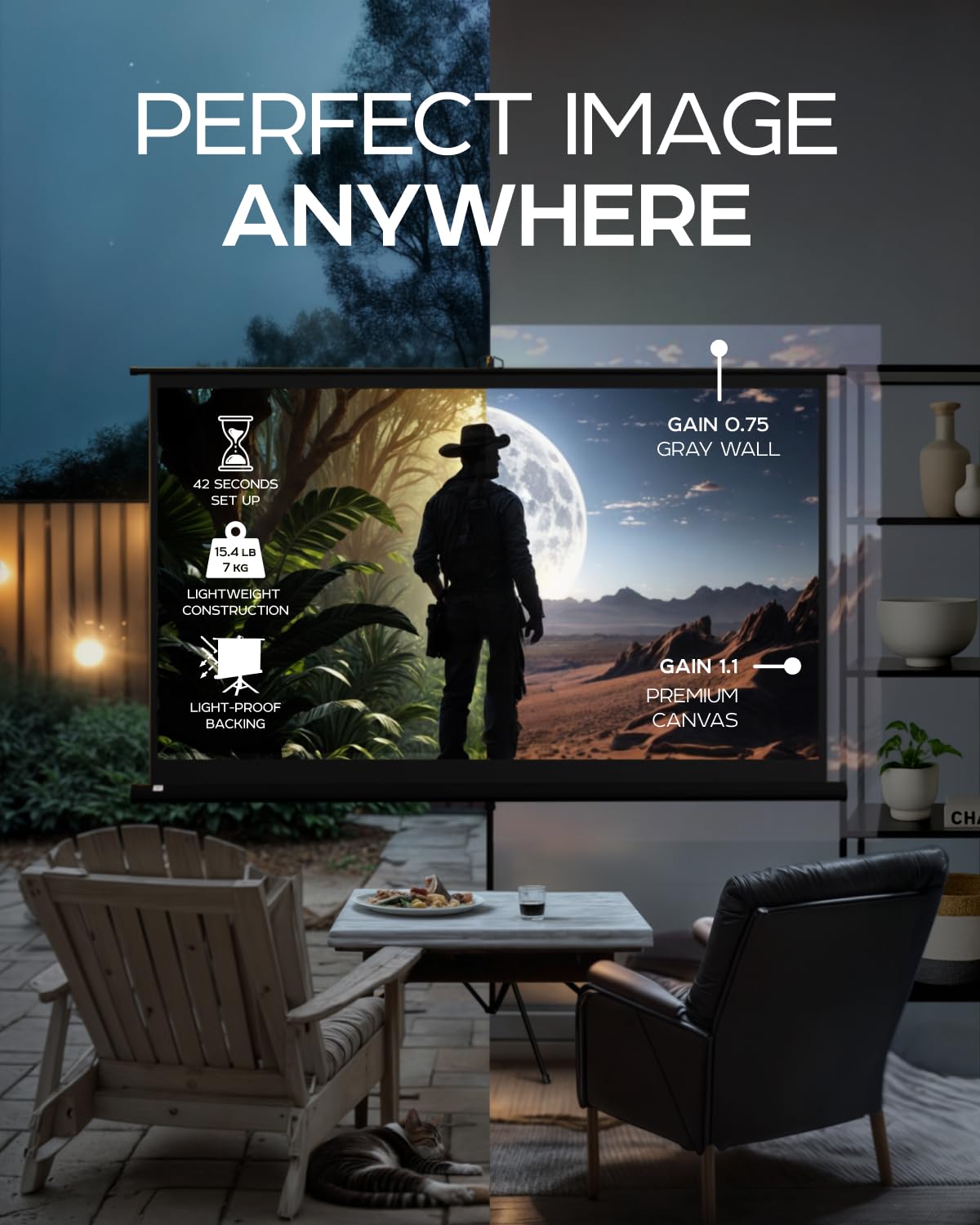 PropVue Projector Screen with Stand 84" - Indoor & Outdoor Projection Screen for Movie or Office Presentation - 16:9 HD Premium Wrinkle-Free Tripod Screen for Projector with Carry Bag & Tight Strap