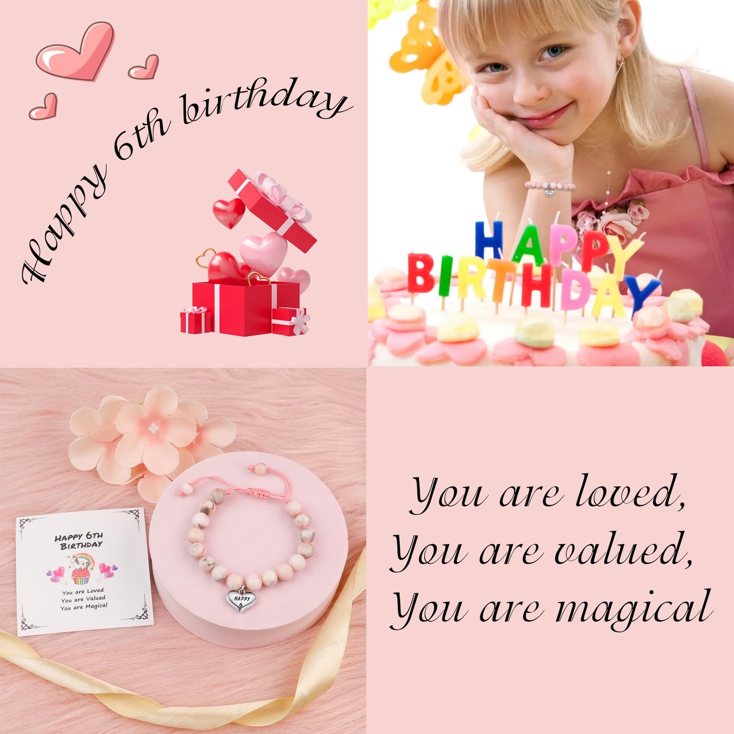 Sereney 6 Year Old Girl Birthday Gift, Adjustable Beaded 6th Bday Bracelets as 6th Birthday Gifts for 6 Year Old Girls, Six Year Old Girl Bday Gifts for Daughter Niece Granddaughter Girls