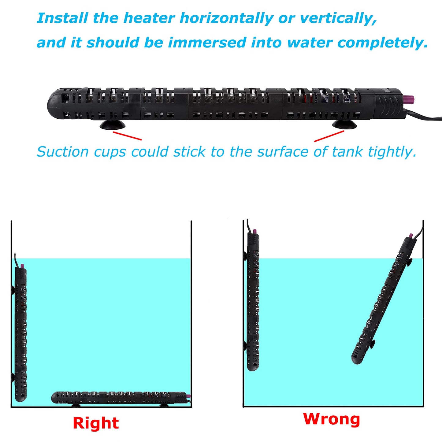 ZHGSERVU 100W/300W/500W Aquarium Heater Submersible 10-90 Gallon 300 Watt Fish Tank Heater with Durable Quartz Glass Protective Sleeve Auto Thermostat for Fresh Water and Salt Water