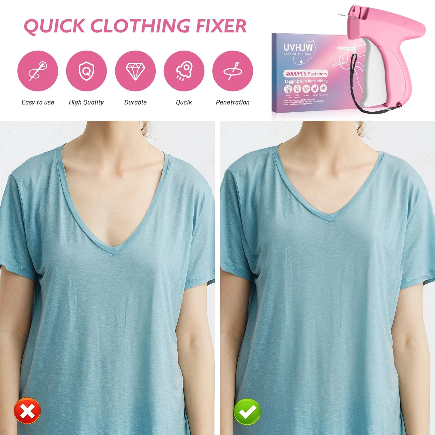 Stitch Gun for Clothing, Stitchy Gun Quick Clothes Fixer, Dress Tagging Gun-Includes 2,000 Black Fasteners & 2,000 White Fasteners & 6 Needles