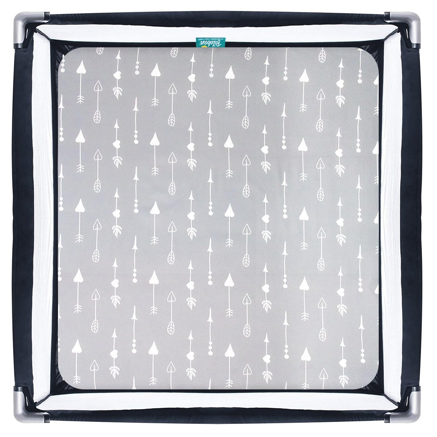 Square Playard/Playpen Fitted Sheets, Perfect for New Room2 / TotBloc Portable Playard, 2 Pack, Ultra Soft Microfiber, Fitted Playpen Sheet, Navy Cloud and Grey Arrow